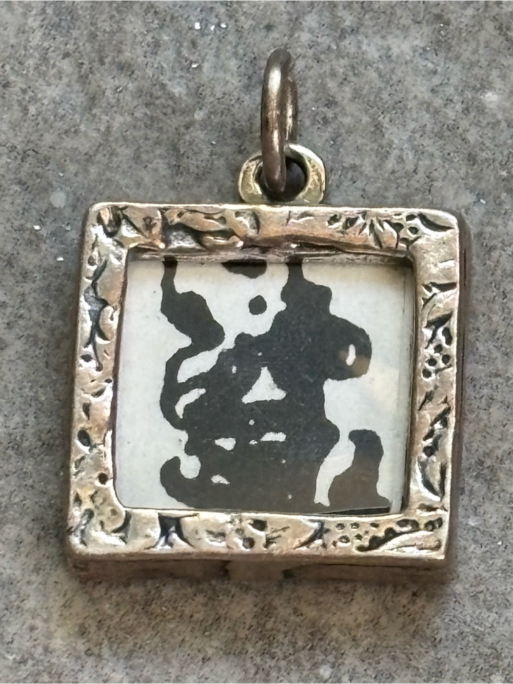 Vintage 1980s .925 Sterling Silver 2-Sided Square Picture Frame Pendant Charm